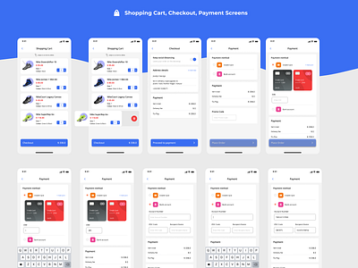 Shopping Cart, Checkout and Payment Screens #DailyUI app cards ui checkout form dailyui dailyuichallenge design payment form shopping cart ui ui challenge uidesign uiuxdesign