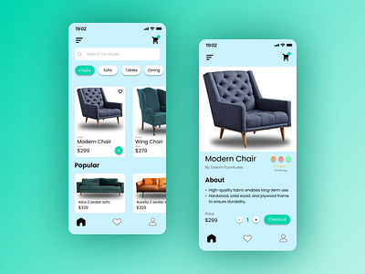 Furniture Shopping App Design adobe android app chair design figma furniture illustrator ios online ordering photoshop shopping sofa ui ux xd