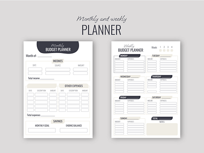 Monthly and weekly planner design graphic design illustration planner vector