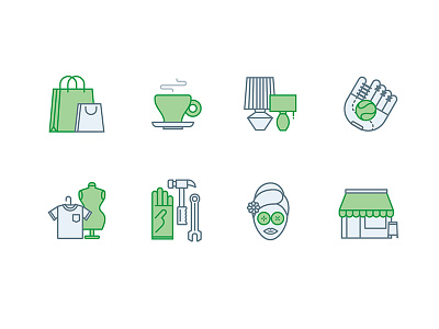 Retail Icons cafe fashion home and living homeware icons illustration lifestyle service shopping sports store