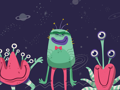 Aliens are Friends alien cartoon illustration space