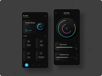 Cloud Storage App app app ui cloud cloud storage dark debutshot design file file storage folder storage ui
