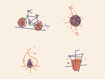 Nôma - Icons bike compass fire glass icons illustration juice visual identity