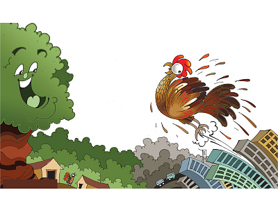 Story Illustration art buildings cartoon character chicken cock design fantasy fireart happy illustraion illustration story illustration studio tree village