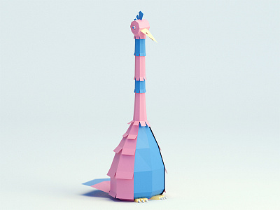 Fun Little Bird 3d blue lowpoly modeling pink