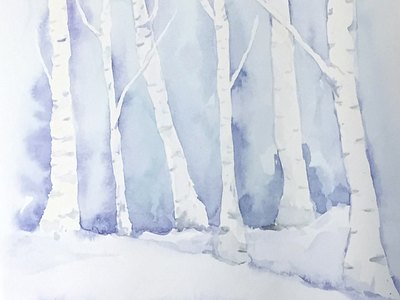 birch trees -Close Up fine art holiday card watercolor