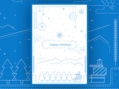 Holiday Card 2017 2018 2018 branch card christmas holiday illustration line art navidad postcard snow snowflakes tree