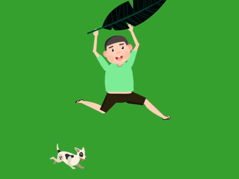 Boy N Dog animation asia boy child dog glowing glowingstudio green illustration jump run vietnam