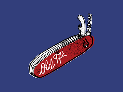 Old 97's bottle opener corkscrew country drunk fire flame illustration old 97s rock screw swiss knife texture