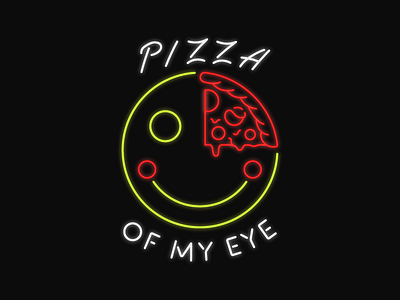 Pizza Of My Eye face illustration lines linework neon neon sign pizza red smile smiley yellow