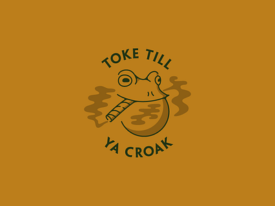 Toke Till Ya Croak badge croak dark frog lines orange patch smoke toke two tone weed