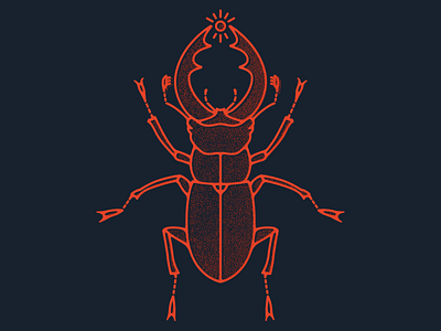 Stag Beetle Glyph ancient beetle glyph graphic linework patch rays red texture