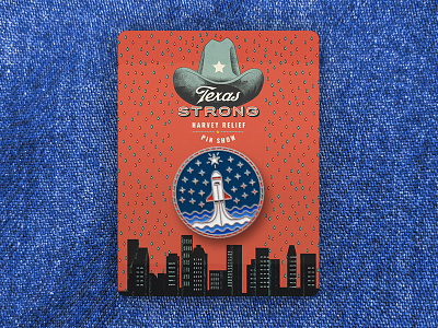 Texas Strong Pin Show - Rise Above Harvey enamel graphic houston hurricane illustration pin relief rocket stars strong texas