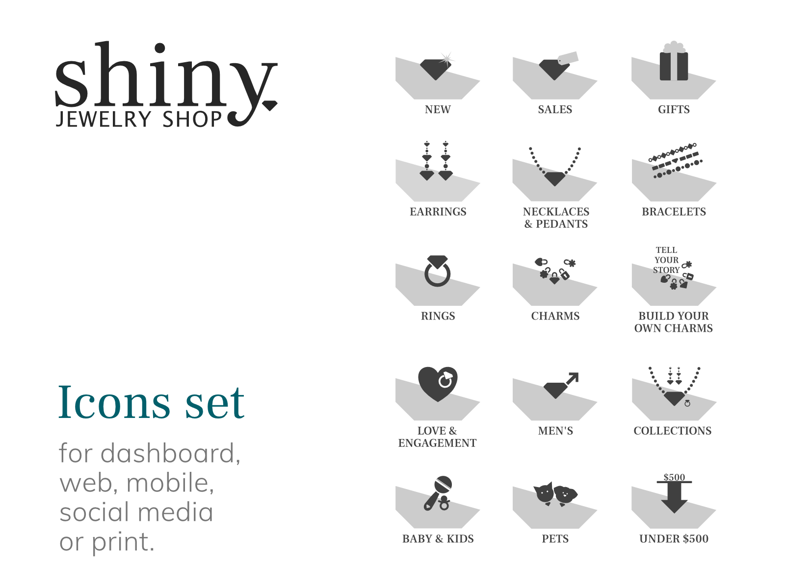 shiny icons set animation brand brand design brand identity branding design elegant grey jewelry logo minimal minimalism minimalist minimalistic modern shop