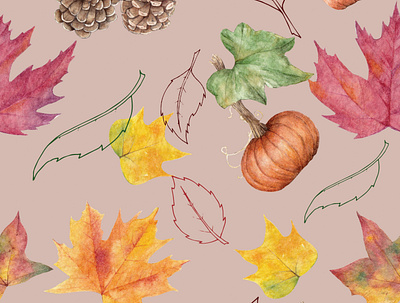 Autumn pattern 2 autumn autumn leaves illustration leaf pattern pinecone pumpkin seamless pattern watercolor