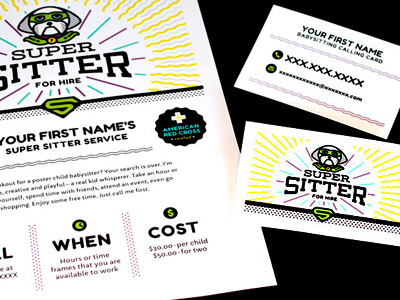 Paisley Pugmire Super Sitter Flyers/Calling Cards babysitting customizable dog superhero