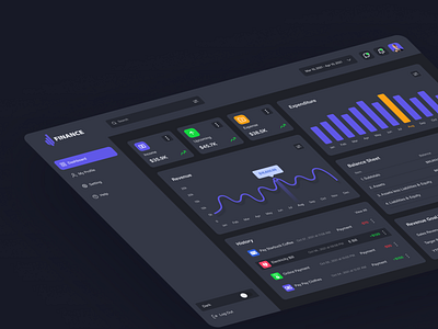 Finance Dashboard Dark UI Design banking dashboard dark dark dashboard dark ui dashboad dashboard app dashboard ui dashboart design design ecommerce finance dashboard finances financial money ui ux uiux wallet wallet dashboard web design website