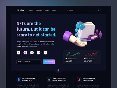 NFT: Landing Page 3d animation branding branding design crypto etherium header identity landing page marketplace nft nft coin nft landing page nft merketplace nft web platform ui design ui ux visual identity website