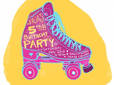 Vada’s 5th bday birthday illustration invitation party skate