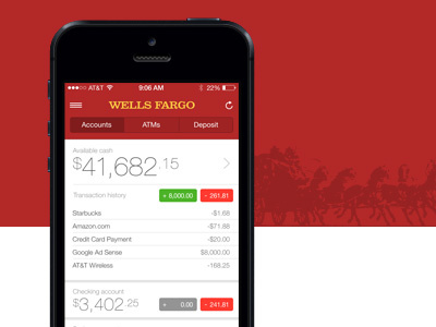 Wells Fargo App Rebound app bank flat ios ios7 iphone red ui wells fargo