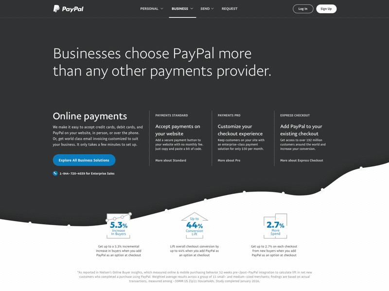 Merchant Homepage Products business clean gif graph homepage hovers merchant payments paypal stats