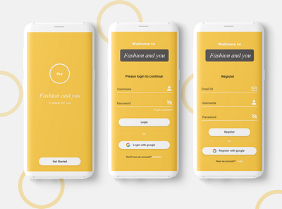 Welcome, Login and Register Screens - Fashion and You login register signin signup ui ui design user interface design userinterface