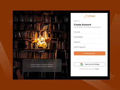 Online books website Sign Up Screen books design login register sign up ui