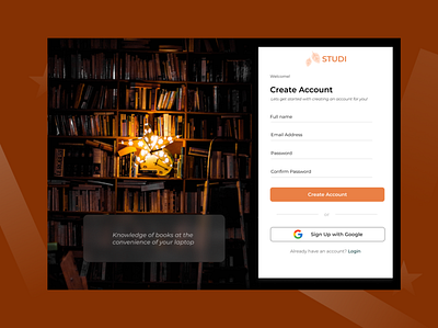 Online books website Sign Up Screen books design login register sign up ui