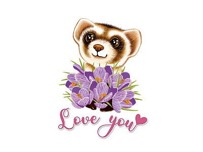 Cute cartoon ferret bouquet carton character cartoon childrens clothing ferret flowers hand drawn illustration