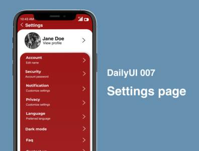 007 Settings Page app dailyui dailyuichallenge design settings page settings ui typography ui ux