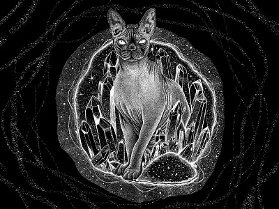 Enigma Cat art artdigital cat crystal monochromatic pointillism