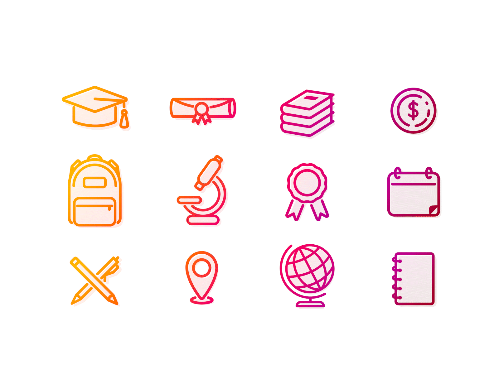Education Icons college design education icons gradient gradient icon icon design icon set iconography icons illustration line icon outline school icons ui ux university vector web