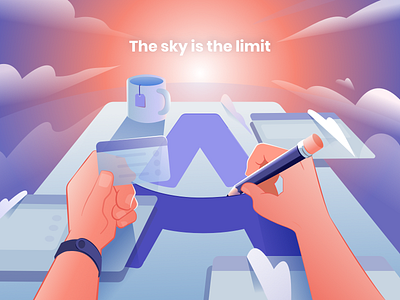 Airdesk - Sky is the limit! animation art artwork branding clouds design desk illustration office pencil portugal productivity productivity app purple schedule task vector