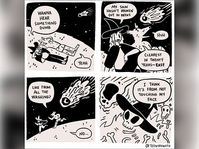 Quarantine and craters black and white cartoon comic comics digital art meteor skincare werewolf witch