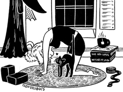 Cats posing black and white black cat cat pose illustration inktober marjaryasana pen and ink witch witch facts yoga