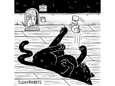 Cruel black and white cat digital illustration inktober inktober2018 mousepad procreate