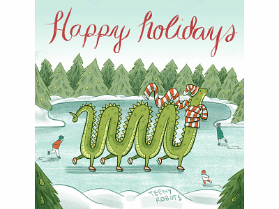 Frozen Nessie digital art happy holidays ice skating illustration loch ness monster nessie procreate winter sports