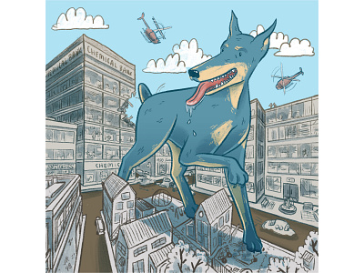 Dobzilla blue blue doberman digital art doberman freelance illustrator illustration procreate