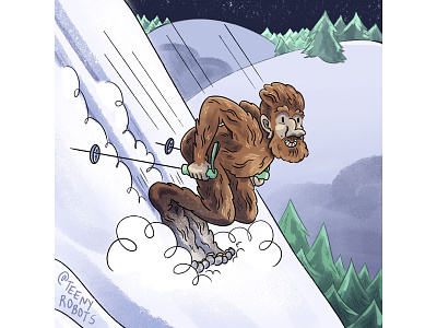 Bigfoot bigfoot cryptid illustration skiier skiing
