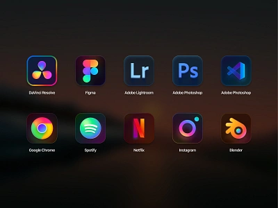 Neon style icons app big sur blender chrome color davinci resolve figma icon instagram ios lightroom netflix photoshop spotify vscode