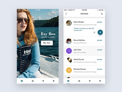 Product Design Concept activities notifications product sunglasses travel app