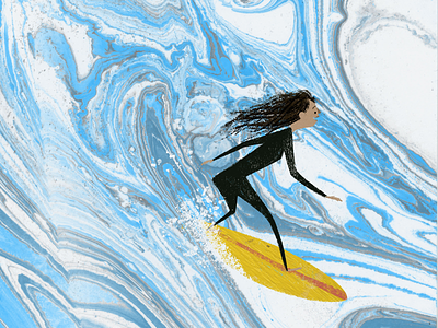 Surf’s Up childrens book illustration kidlitart marbled paper painting picture book surfer