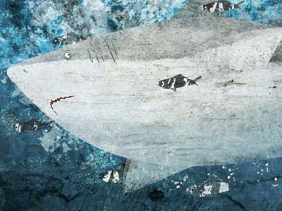 Great White Shark on the Move animals book illustration character design childrens book collage design graphic design illustration kidlitart nature ocean picture book shark shark week story texture