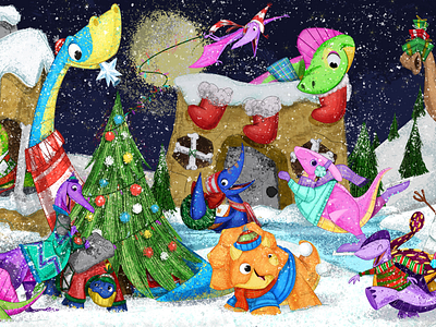 Dinosaur Holiday book illustration childrens books christmas dinosaur holiday illustration kidlitart kids