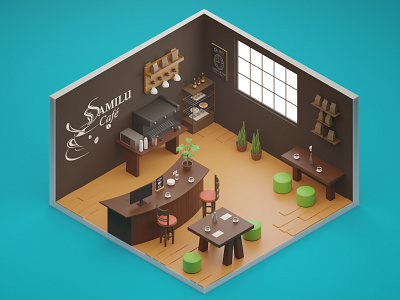 Isometric Coffee Shop 3d 3d art blender cup cupcake food icon illustration isometric art low poly nature plants restaurant