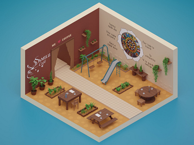 Isometric Coffee Shop 3d 3d art blender cup cupcake food icon illustration isometric art low poly