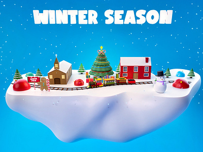 Winter season 3d 3d art background ball blender character christmas christmas tree cold december gingerbread hat home illustration love low poly party snow snowflake snowman