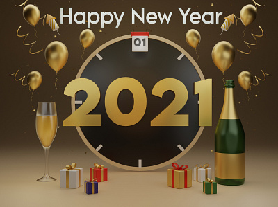 Happy new year 2021 3d 3d art blender champagne concept firework happy new year illustration