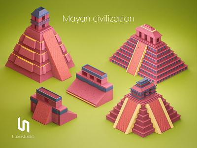 Mayan civilization 3d 3d art ancient aztec blender culture design earth guatemala history honduras illustration isometric art mexico pyramid ruins soccer