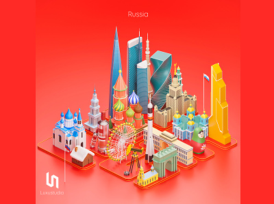 Russia - 3D Isometric illustration 3d 3d art asia background blender building church city country design europe illustration isometric art low poly red soviet